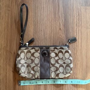Coach Signature Brown and Tan Wristlet